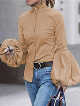 Solid Color Lantern Sleeve All-Match Blouse